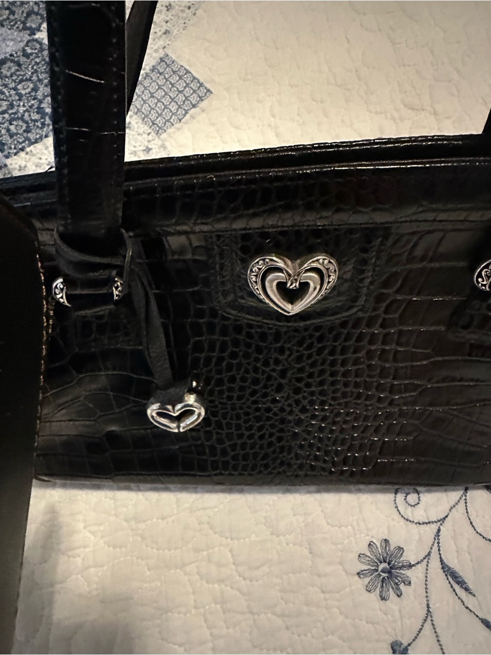 Brighton Black Croc-Embossed Leather Heart Charm Shoulder Bag - Picture 13 of 15